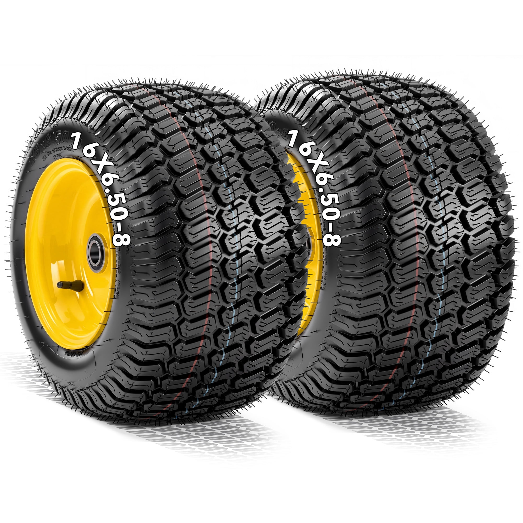 Uforic 16x6.50-8 Flat-Free Lawn Mower Tire and Wheel Assembly, 4-Ply Front Replacement Tire, 3 in Offset Hub, 3/4 in Bushing, 620 lb Capacity, 2-Pack