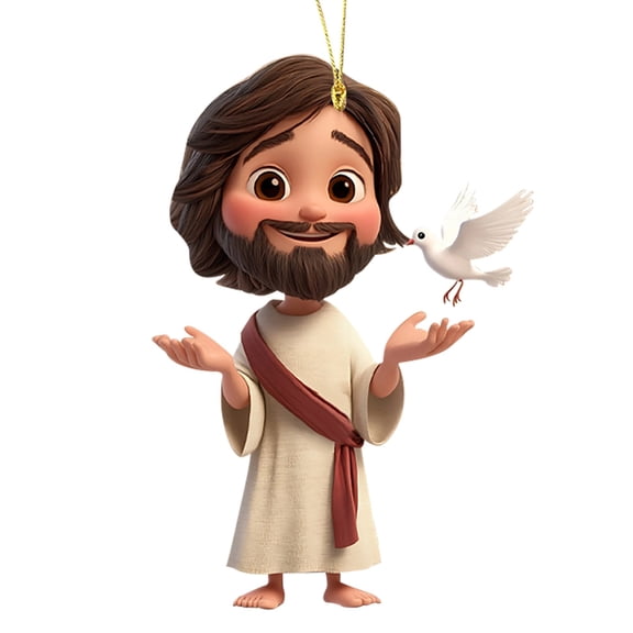 HuiXinOu Jesus Christ 2D Flat Acrylic Car Pendant Backpack Charm Ornament Religious Cross Decor Keychain for Gift