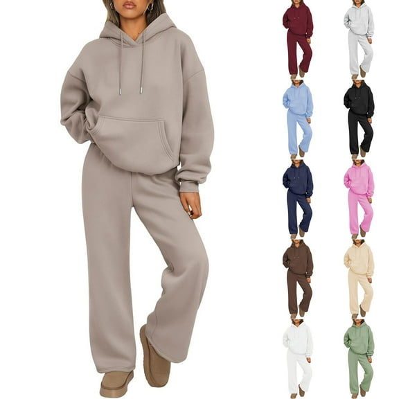 HKYNLAG Sweatsets Women 2 Piece Outfit Casual Hoodie Sweatsuit Sets Wide Leg Lounge Sets Running Workout Sets Matching Tracksuit Green L