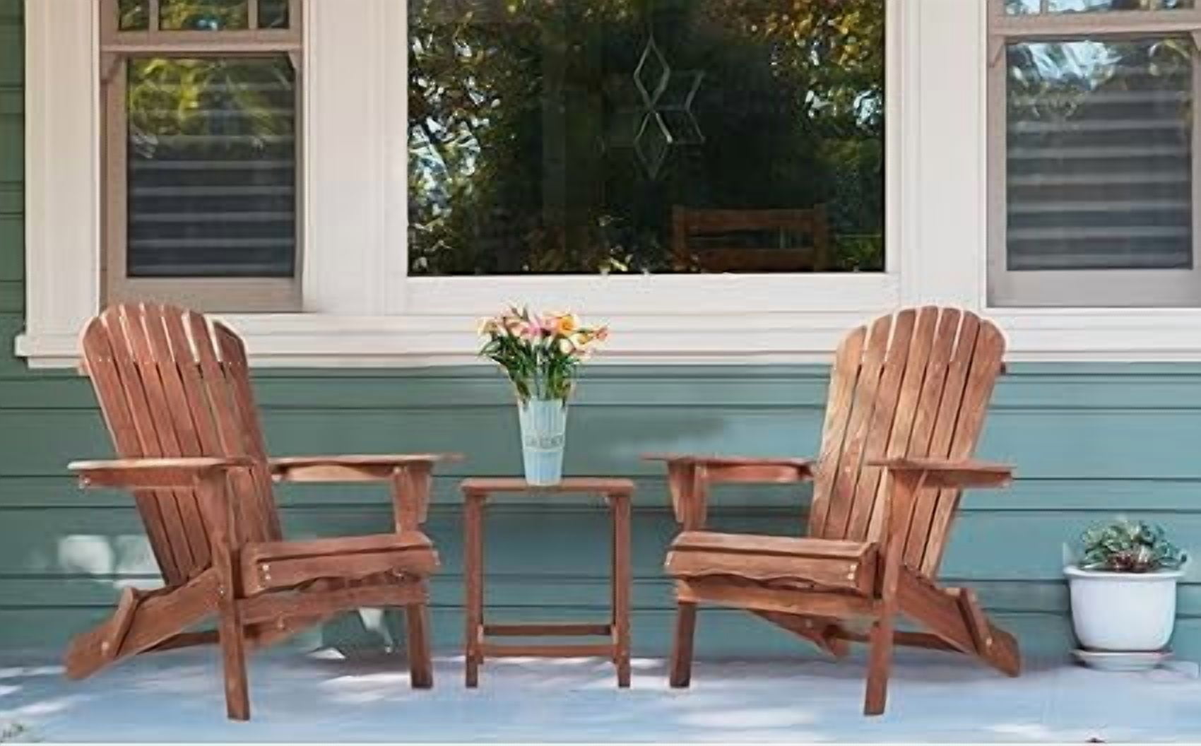 D-road Half Pre-Assembled Folding Adirondack Chair, Set of 2, Outdoor Wood Patio Chair for Backyard/Pool/Beach,Dark Brown