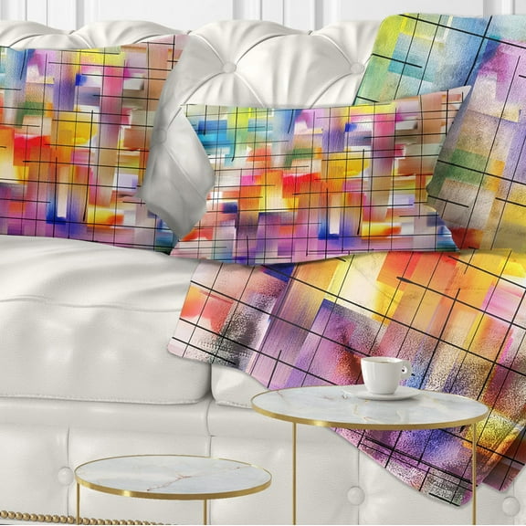 Designart Colorful Stain Design with Grid - Abstract Throw Pillow - 12x20