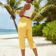 thumbnail image 4 of Gingham Capris for Women Petite Linen Cropped Pant Lightweight Dressy Casual Wide Leg Elastic Waist Summer Pull on Ladies Palazzo Capri Trouser with Pockets Yellow 2XL, 4 of 6