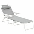 thumbnail image 2 of Spaco Outdoor Chaise Lounge, 4-Position Reclining Sun Tanning Chair with Armrests, Removable Pillow, Light Gray, 2 of 11