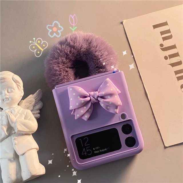 Funda de teléfono de felpa para Samsung ZFlip3, carcasa con cordón de pantalla plegable, color morado lavanda, F7110 Fivean unisex