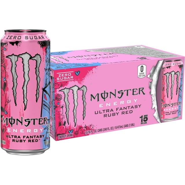 Monster Energy Ultra Fantasy Ruby Red, Sugar Free Energy Drink, 16 Ounce (Pack of 15)