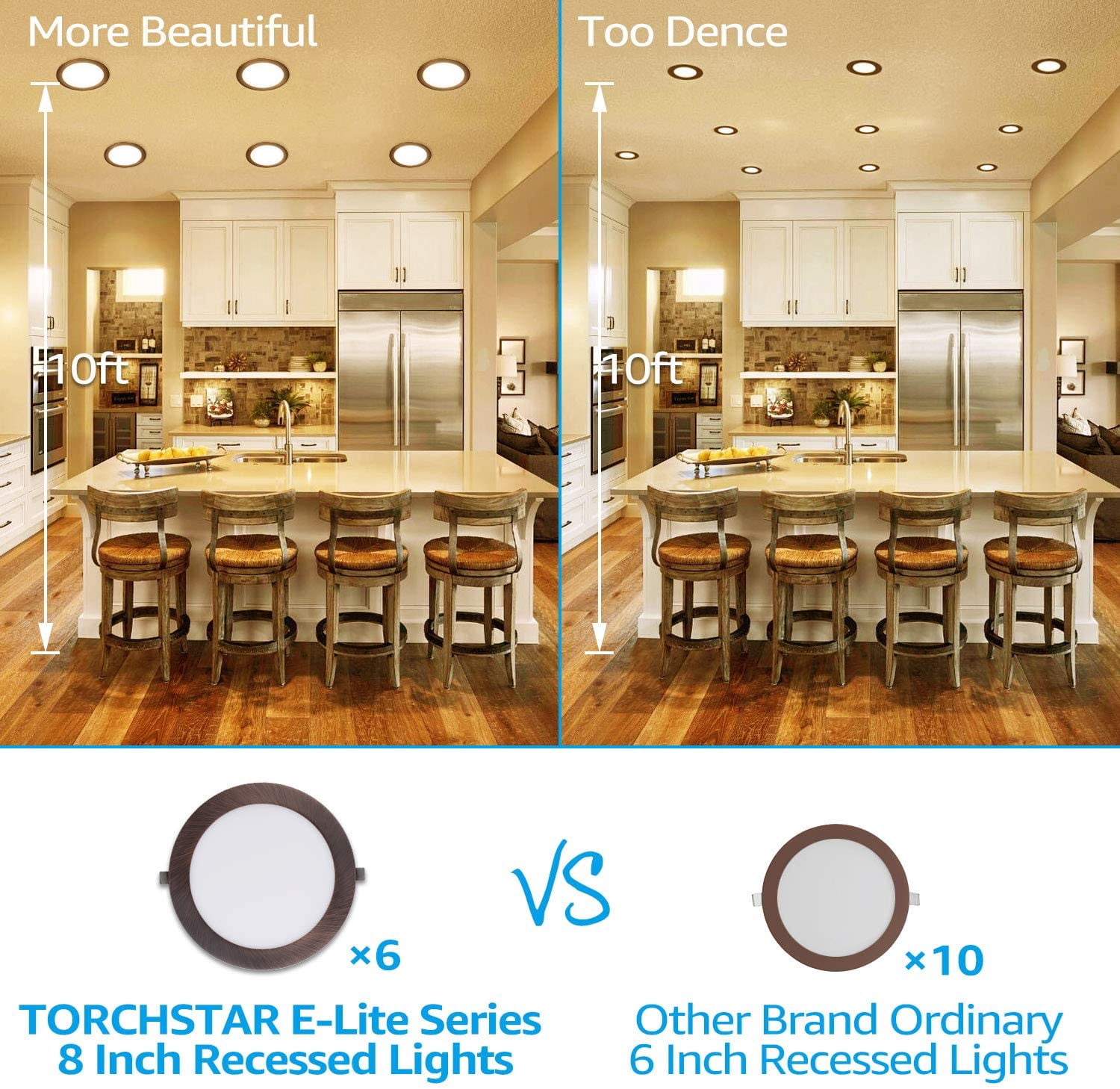 TORCHSTAR 8 Inch Ultra-Thin Dimmable LED Recessed Light with J-Box for Apartment, Kitchen, 18W(Eqv.), Oil Rubbed Bronze, 2700K Soft White, Pack of 6