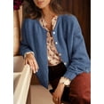 thumbnail image 6 of Gynyvoja Long Sleeve Crewneck Button Down Womens Sweaters Spring Open Front Chunky Cardigan for Women Blue L, 6 of 9