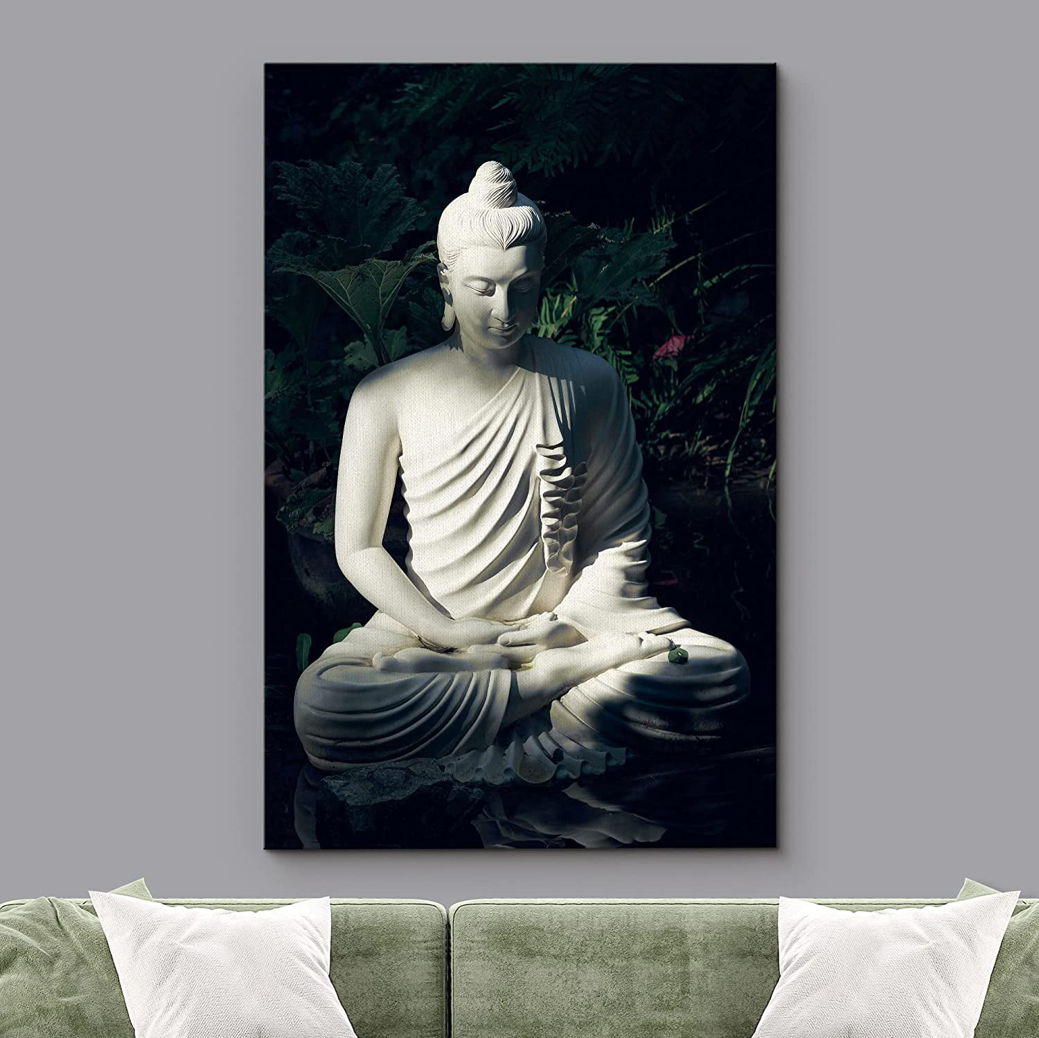 wall26 Canvas Print Wall Art Meditating Buddhism Buddha Statue Jungle  Shadows Cultural Religious Photography Realism Decorative Yoga Multicolor  Relax/Calm for Living Room, Bedroom, Office - 32"x 