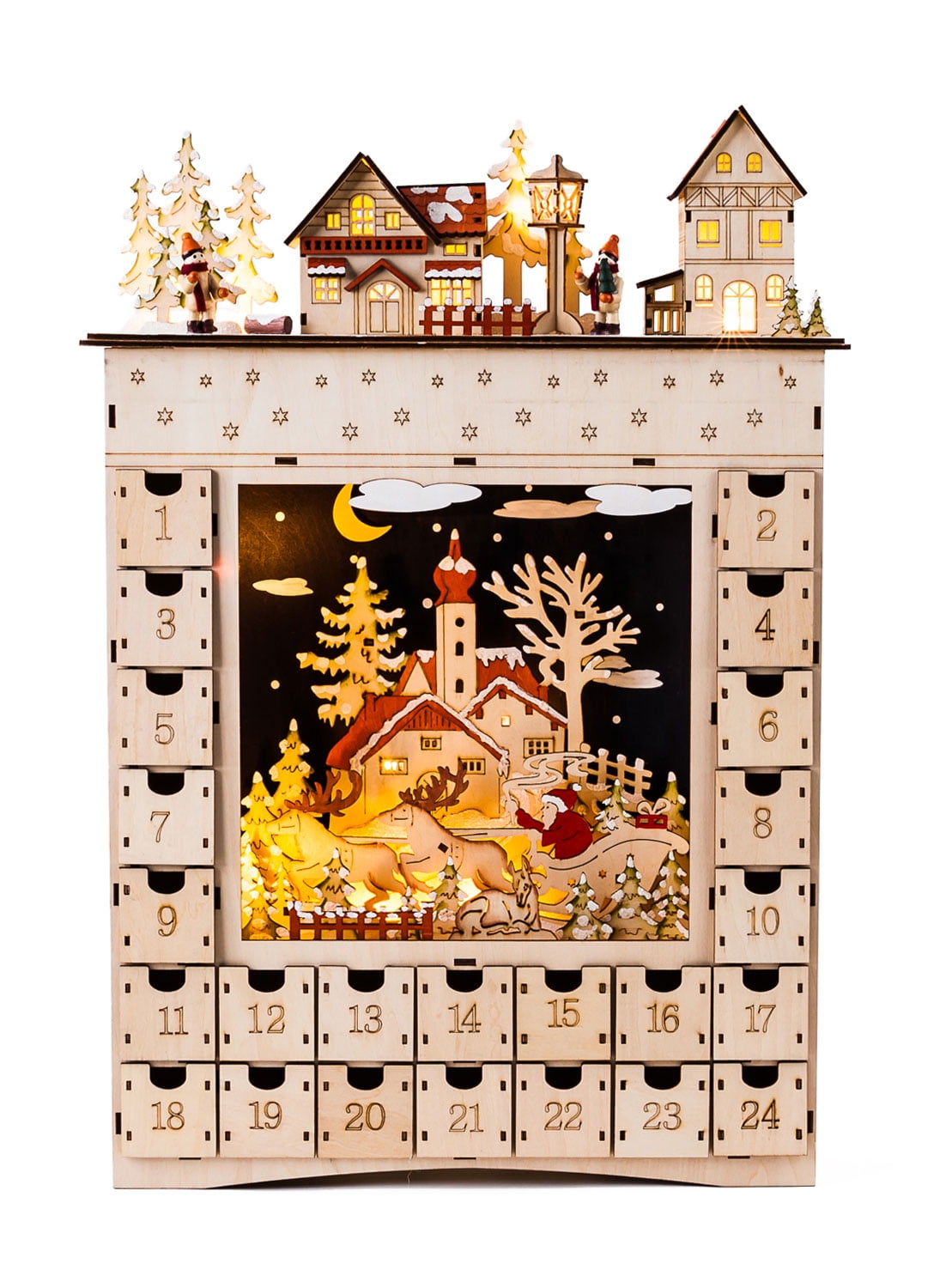 Bavarian Style Alpine Village Wooden Christmas Advent Calendar w