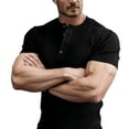 thumbnail image 3 of vdgthytj Mens Short Sleeve Shirts Henley Neck Button Loose Fitting Summer Casual Ribbed Knit Sweater Shirts, 3 of 5