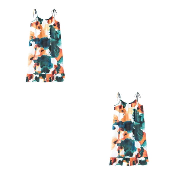 Camisón Sonducket femenino Estampado floral vestido de noche algodón Cuello Suelto Casual Mini XXL Verde Oscuro Blanco