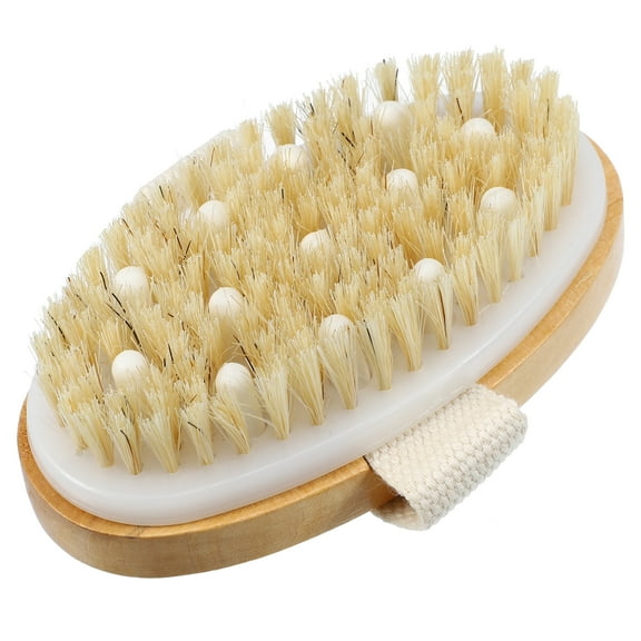 Unique Bargains 1 Pcs Wood Bath Brush Back Scrubber for Shower for Wet or Dry Brushing 4.9 Inches Brown