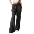 thumbnail image 2 of Gifts Usmixi Womens Straight Trousers Sexy Hollowed High Waist Wide Leg Long Pants Solid Pleated Loose Lightweight Pants Black XL, 2 of 7