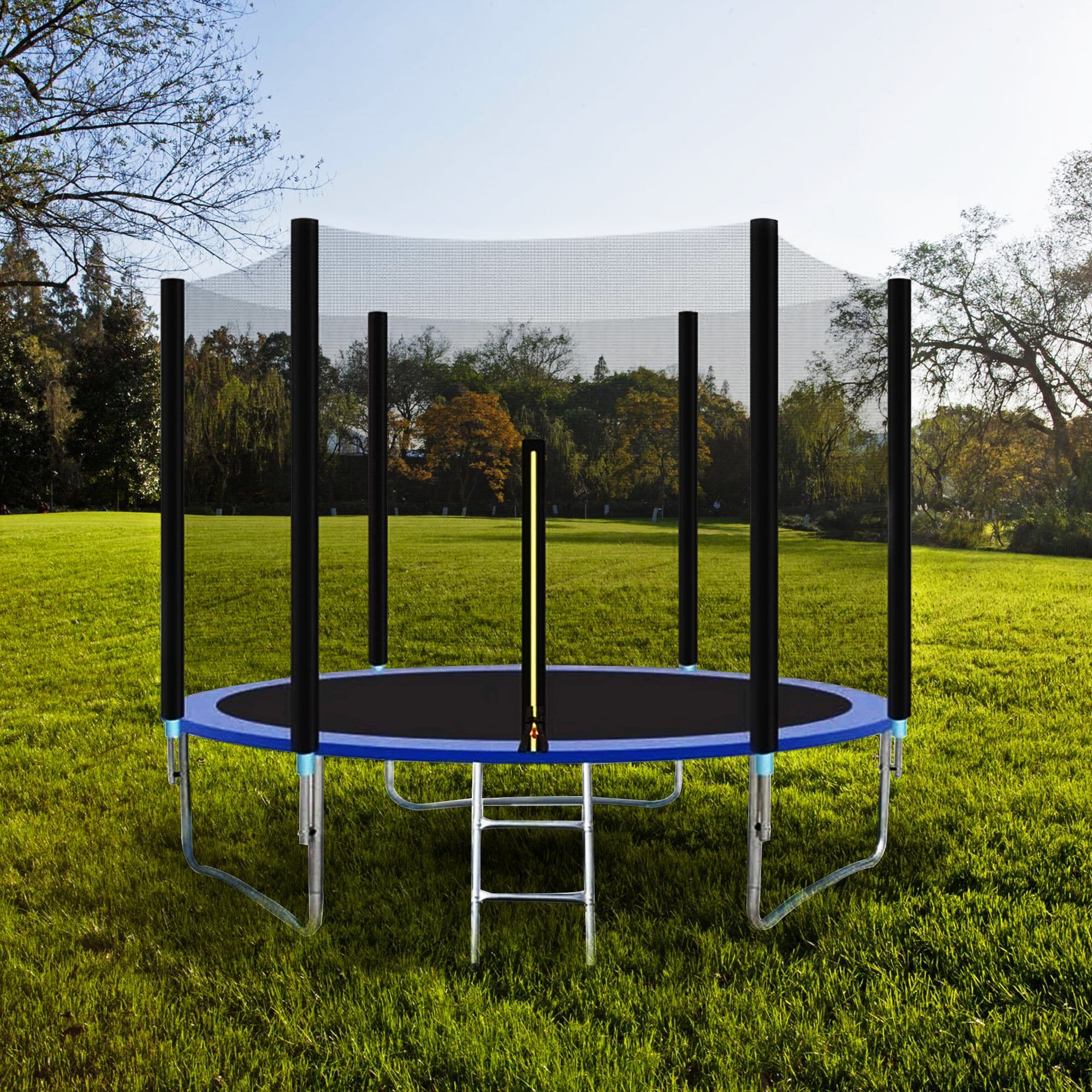 8 FT Outdoor Trampoline for Backyard, Outdoor Trampoline with Safety Enclosure Net, Steel Tube, Circular Trampolines for Adults/Kids, Family Jumping and Ladder, Kids Round Trampoline, Q17862