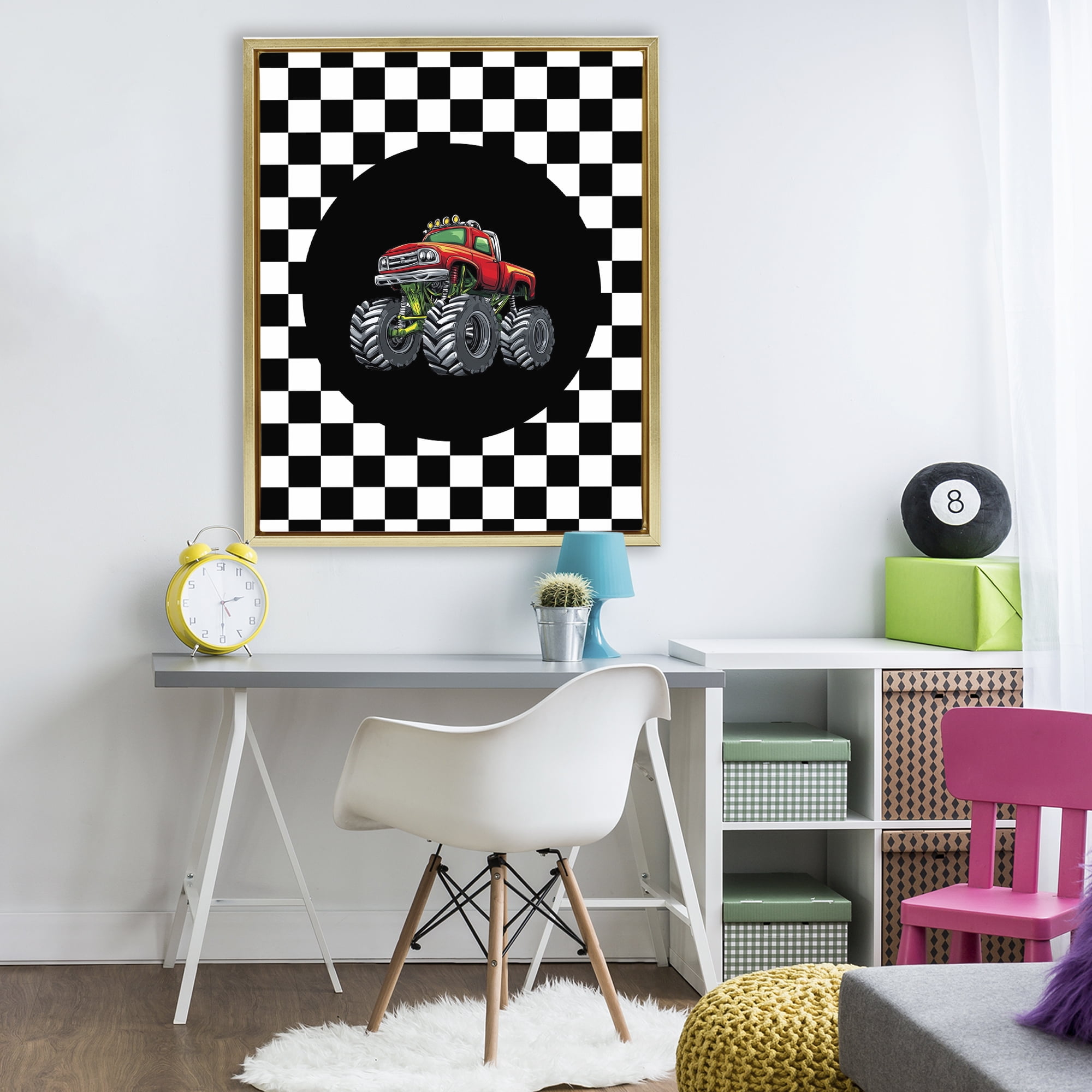 Monster Truck Dude Gold Framed Floater Canvas Wall Art, design by Kim Allen