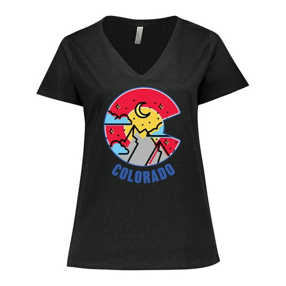 Inktastic Colorado Mountain Scene with Clouds and Moon Women's Plus Size V-Neck T-Shirt