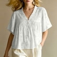 thumbnail image 4 of ClodeEU Women's V Neck Flutter Short Sleeve Babydoll Blouse,Casual Loose Peplum Summer Tunic Top White,Women's Plus M, 4 of 5