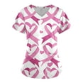 thumbnail image 3 of Xfvqtps Scrub Tops for Women Pink Ribbon Breast Cancer Awareness Scrubs Comfortable Lightweight Nursing Uniforms V-neck Short Sleeve Nurse Top Working Uniforms with Pockets Pink, 3 of 4