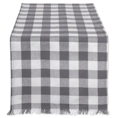 

Gray Heavyweight Check Fringed Table Runner 14X108 inch