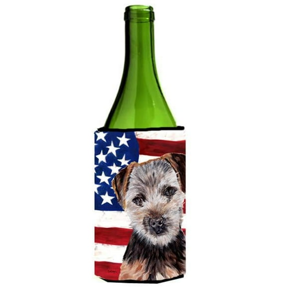 Norfolk Terrier Puppy With American Flag Usa Wine bottle sleeve Hugger  24 Oz.