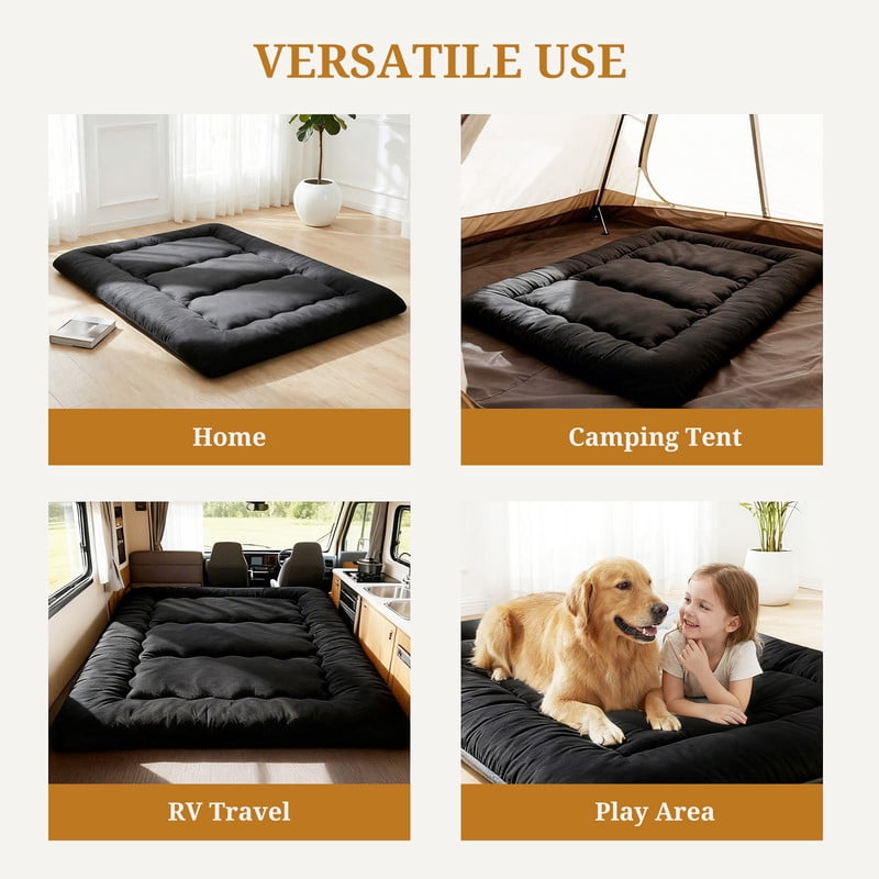 Beddle 3.94 in Memory Foam Floor Futon Twin Mattress, Foldable Roll-Up Tatami Bed with Storage Bag for Adults, Guest Room & RV, Black