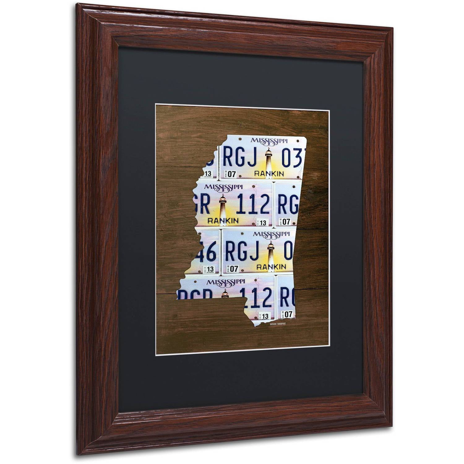 Trademark Fine Art 'Mississippi License Plate Map' Canvas Art by Design Turnpike, Black Matte, Wood Frame