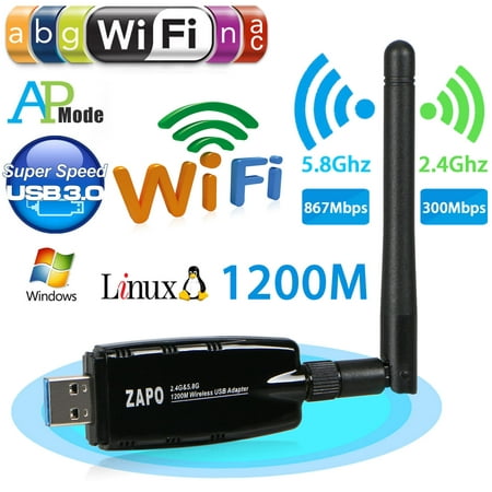 TSV 1200Mbps Dual Band Wireless USB 3.0 WiFi Adapter Network LAN w/Antenna