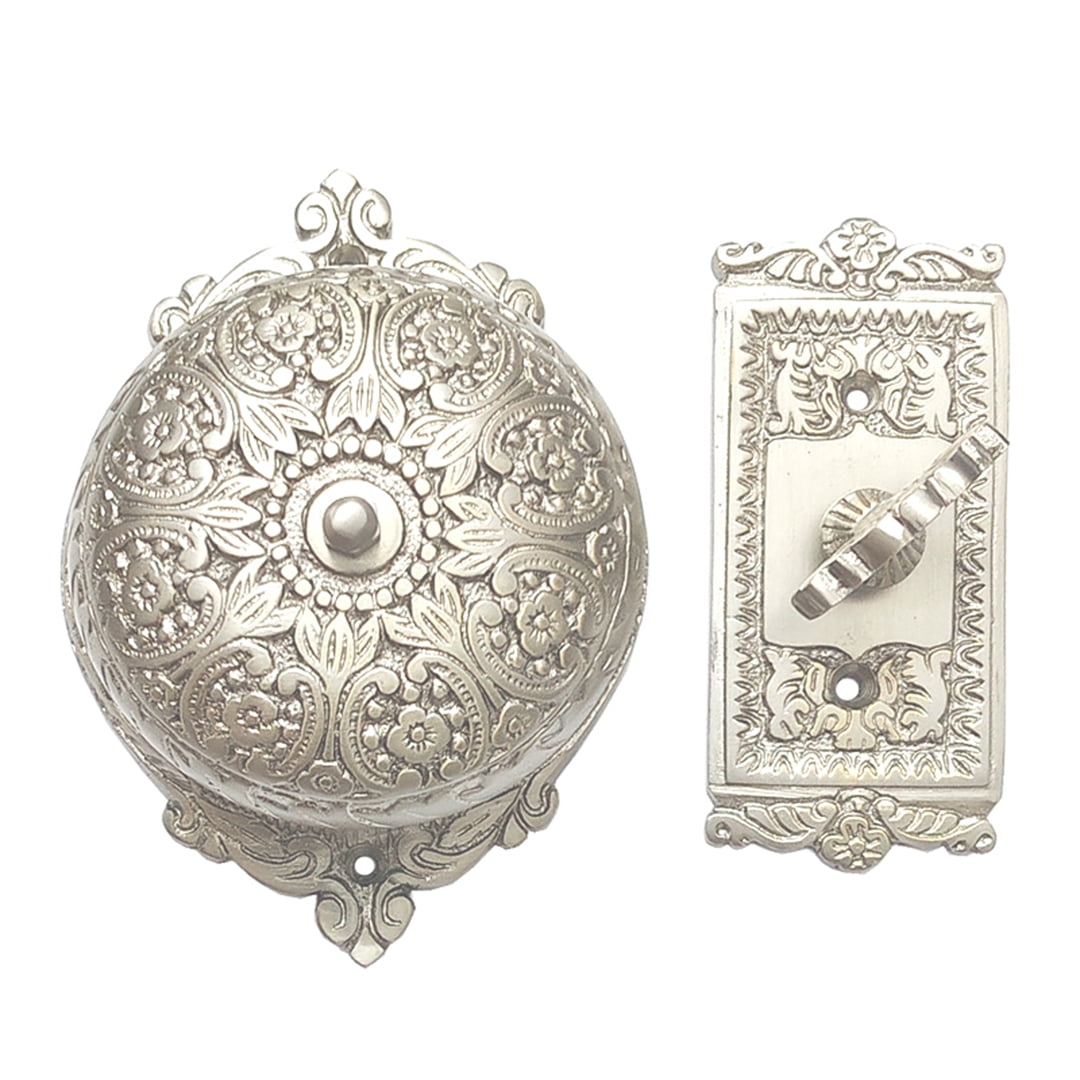 Shristy Hardware "Esther" Brass Manual Old Fashioned Door Bell – Vintage Twist Bell with Key Plate – Mechanical Doorbell for Home – (Pack of 1 Satin Nickel Finish) - PT-2
