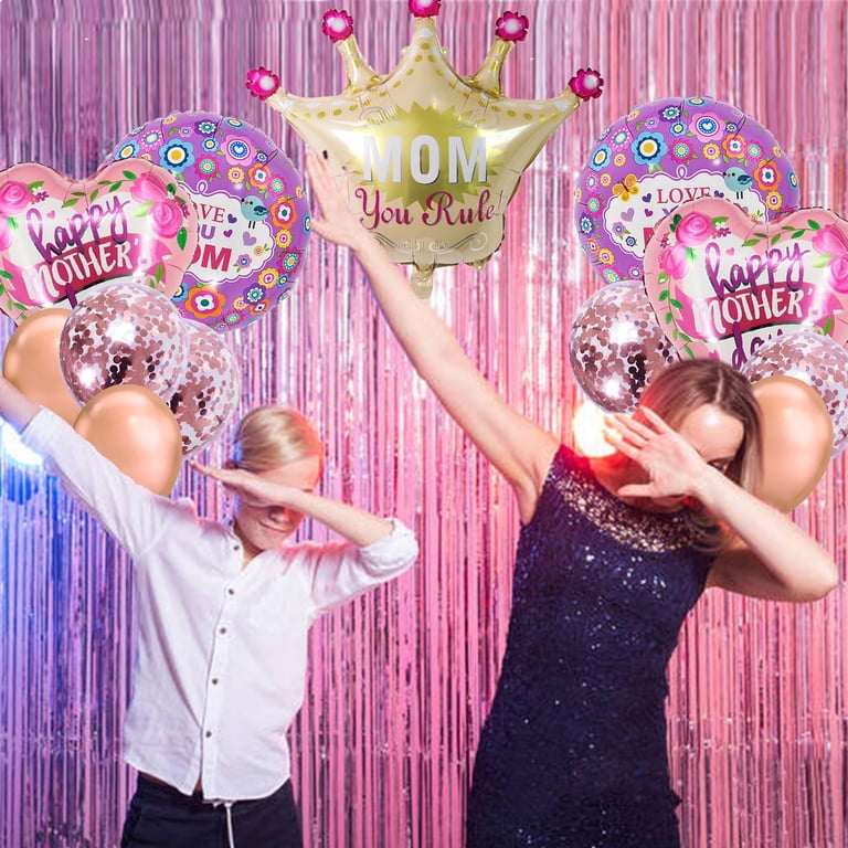 Happy Mother's Day Balloons Set - 15 Piece Foil Mylar Balloons With Heart Designs For Party Decor