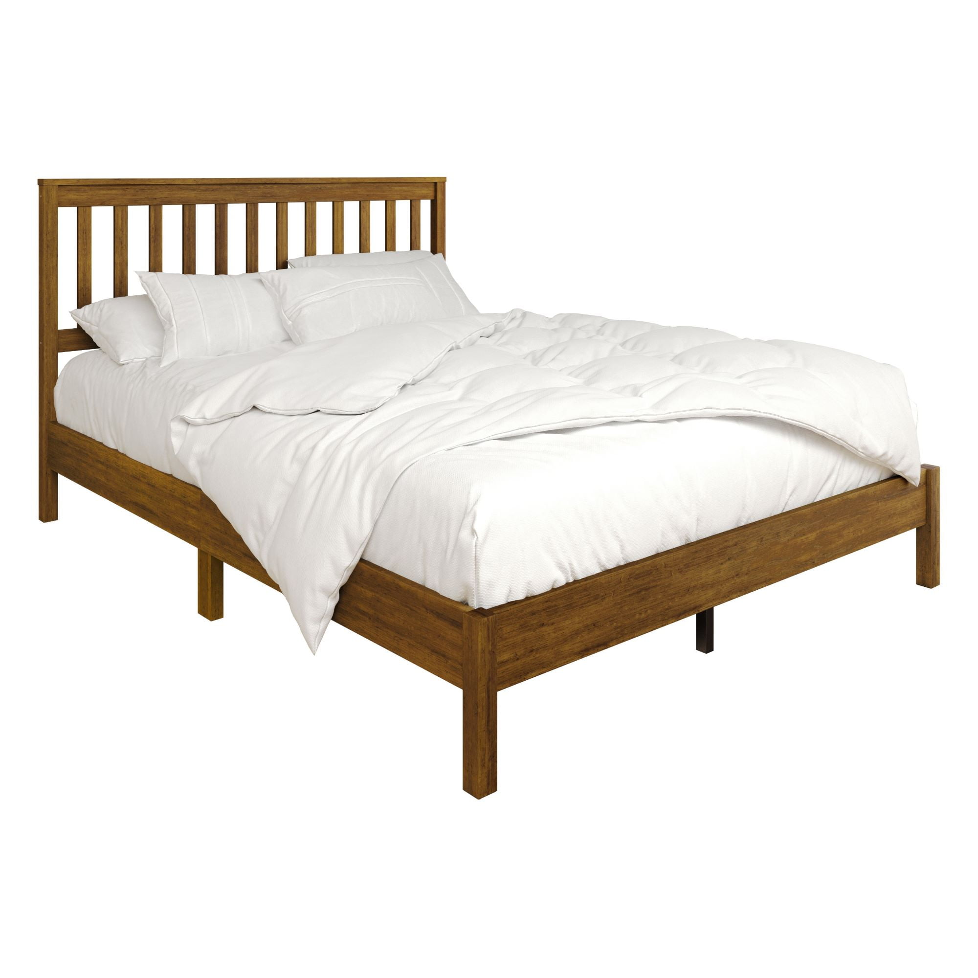 Home Design Fresno Full Wood Platform Bed Frame with Open Slat Panel Headboard, Brown, Easy Assembly