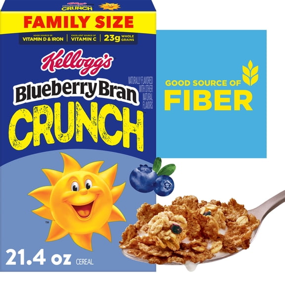 Kellogg's Blueberry Bran Crunch Crunch Original Breakfast Cereal Family Size Box, 21.4  oz