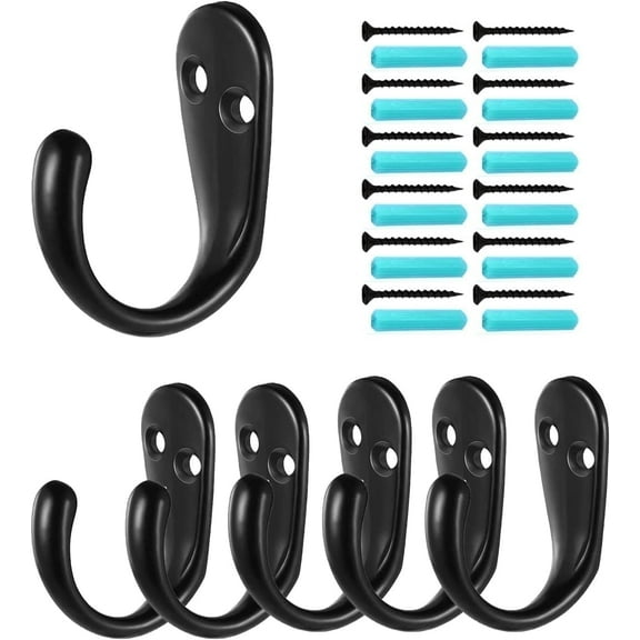 Dowhulo 6-Hook Wall Mounted Coat Metal Hook, Black, 20LB Capacity