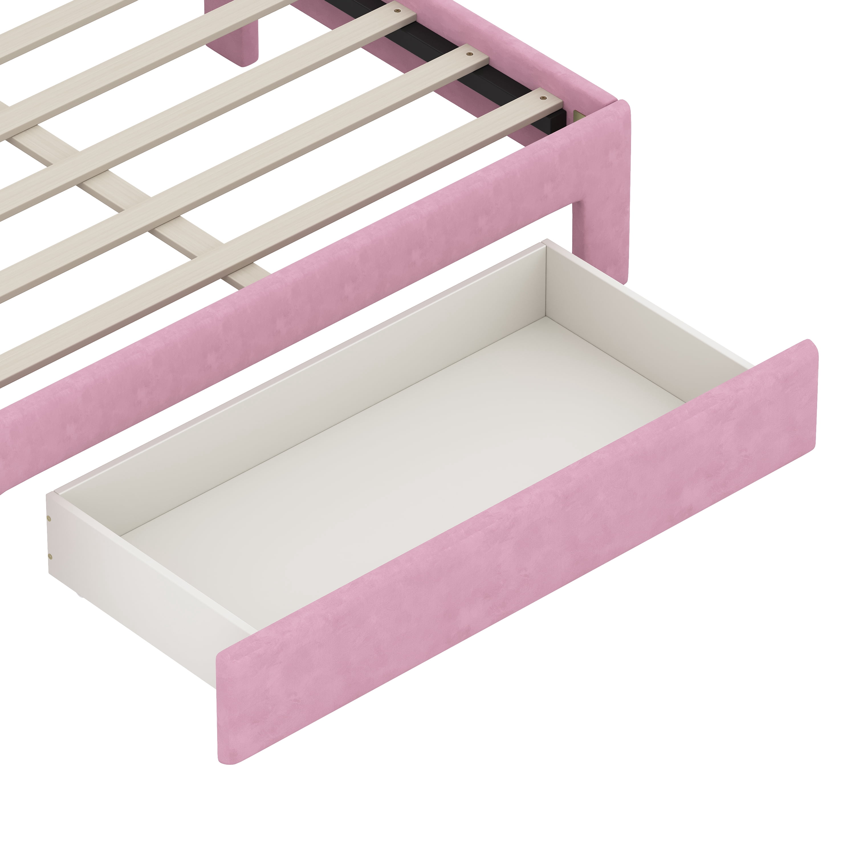Euroco Upholstered Full Size Platform Bed with Drawer, PU Leather Princess Bed with Crown