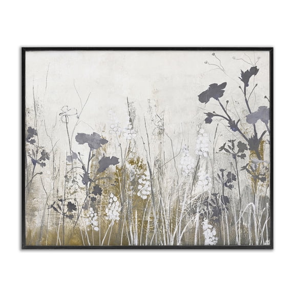Stupell Industries Grey Flower Silhouettes Plants & Flowers Painting Black Framed Art Print Wall Art, 14 x 11