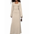 thumbnail image 2 of Wedding Guest Dress for Women Long Sleeve Bodycon Ribbed Knit Maxi Dress Fall Formal Dresses Apricot M, 2 of 9