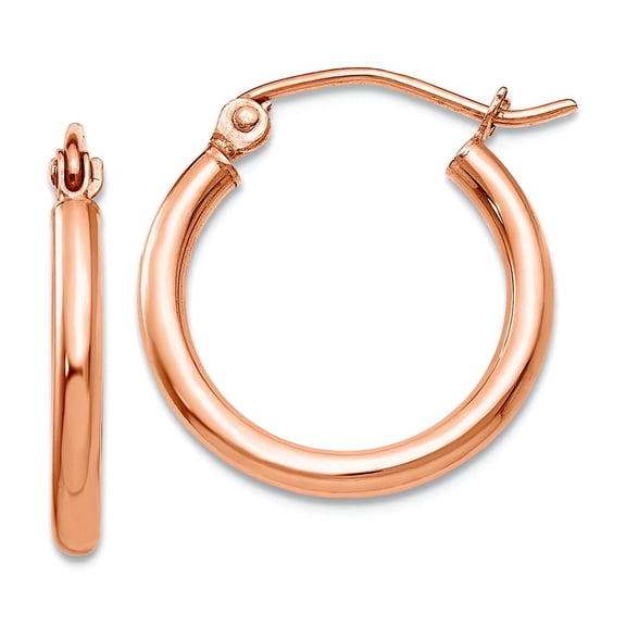 10k Rose Gold Polished 2x17.5mm Lightweight Tube Hoop Earrings 17mm long 2mm Thick Hoop Earring for Women