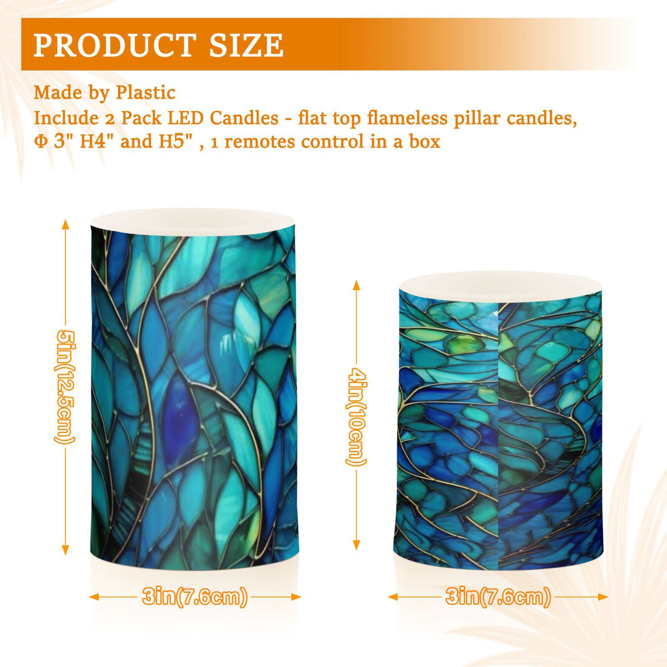 Glass Art Flickering Flameless Candles Battery Operated with Remote Timer LED Pillar Candles Set of 2