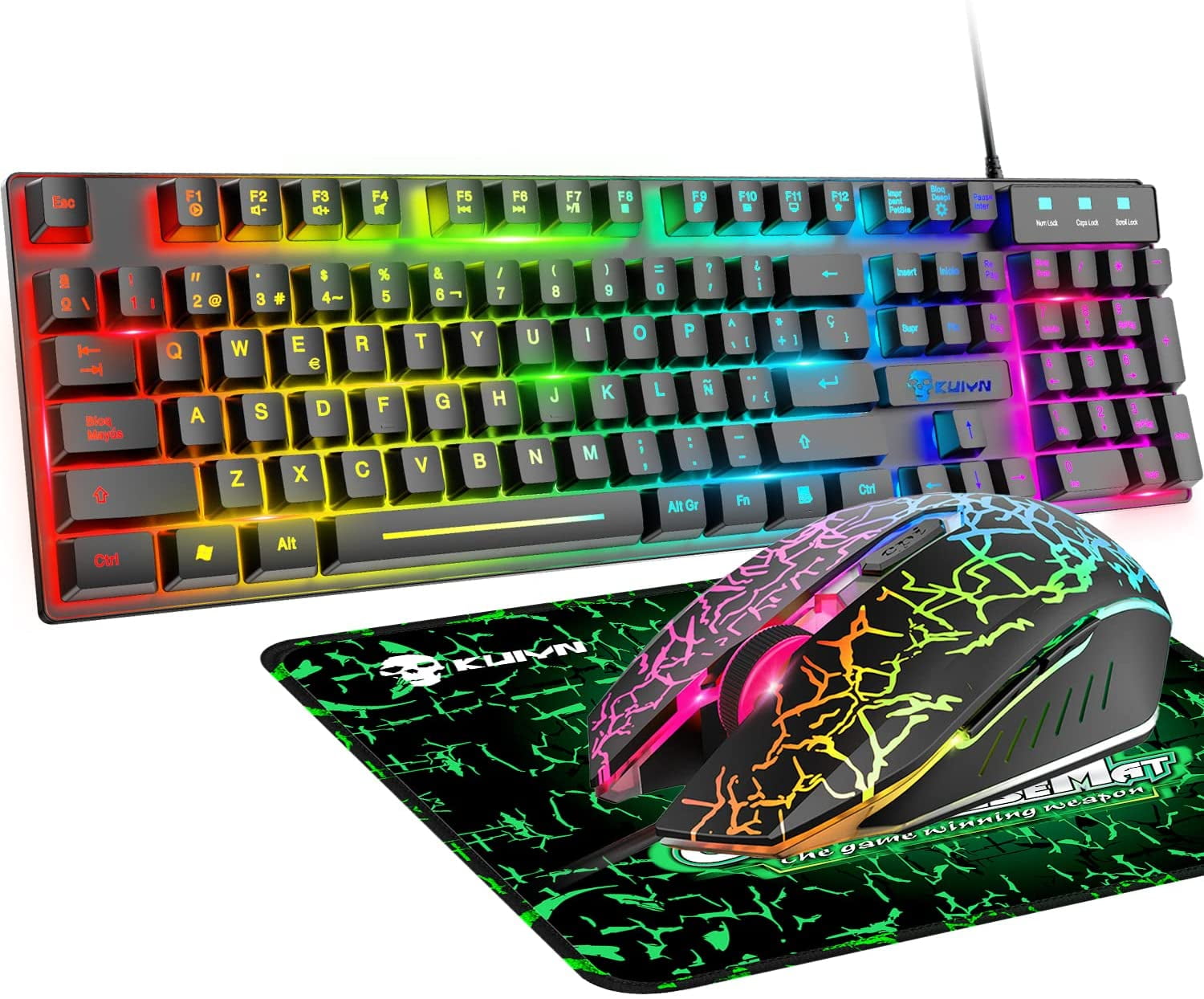 Lexontech Gaming Keyboard and Sets RGB Backlit Ergonomic Usb Mechanical Feel Light Up Keyboard + 2400DPI 6 Buttons Optical Gaming Mouse + Gaming Mouse Pads Compatible with PC Laptop (Black) - Walmart.com