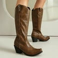 thumbnail image 2 of Cowboy Boots For Women Western Boots Pointed Toe Wide Calf Cowgirl Boots Pull On Brown Knee High Boots, 2 of 7