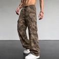 thumbnail image 2 of uvwlwu Mens Streetwear Camo Cargo Long Pants Multi Pocket Design Relax Fit Casual Outdoor Working Drawstring Trousers,XL, 2 of 5