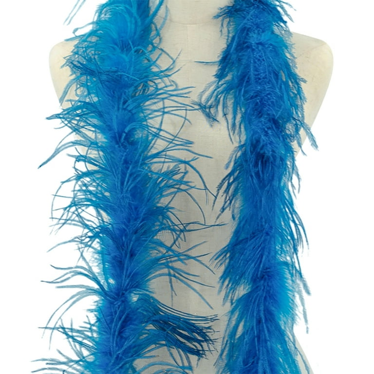 EUBUY 2 Meters Natural Ostrich Feather Boa Fluffy Costumes Accessories Trim  Shawl Plume Scarf for Party Wedding Decorations Blue 