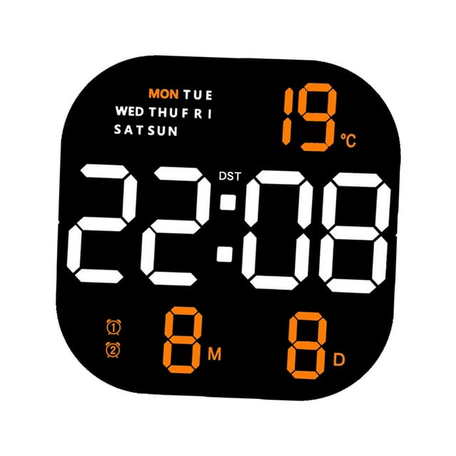 Reloj de pared digital con pantalla grande y temporizador, 12/24 horas, LED, despertador de sobremesa. Pantalla naranja