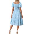 thumbnail image 3 of INSPIRE CHIC Women's Boho Floral Print Long Dresses Square Neck Puff Short Sleeve a Line Casual Maxi Dress XS Blue, 3 of 5