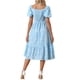 thumbnail image 3 of INSPIRE CHIC Vestido Largo Bohemio Floral de Manga Corta con Cuello Cuadrado y Corte A Casual en Color Azul M, 3 of 5