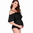 thumbnail image 4 of Women's Off-Shoulder Maternity Swimsuit Ruffle Solid Color One-Piece Monokini Swimsuit,4XL, 4 of 5