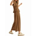 thumbnail image 3 of Women'S 2-Piece Smocked Top & Wide-Leg Pants Set-High-Waisted Lounge Outfit with Pockets Casual Boho Set Dark Brown L, 3 of 5