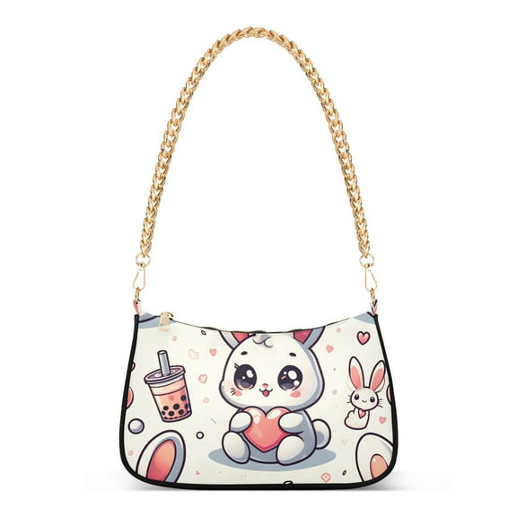 Rabbits Hearts Milk TeaWomen Small Shoulder Bag Crossbody Tote Hobo Bags Purse Clutch Handbags with Chain Strap for Women