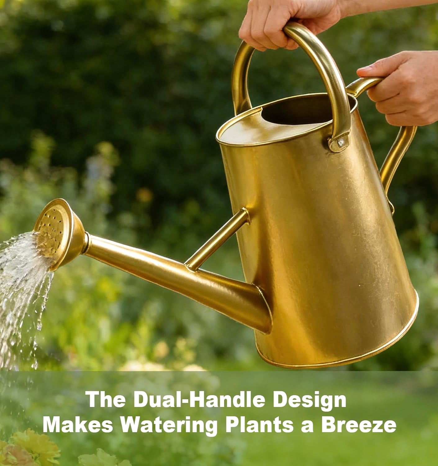 Watering Can for Outdoor&Indoor Plants，1.5 Gallon（5.7L） Metal with Removable Spout，Large Galvanized Steel Garden Flower Water Pot 2 Handles，Gold