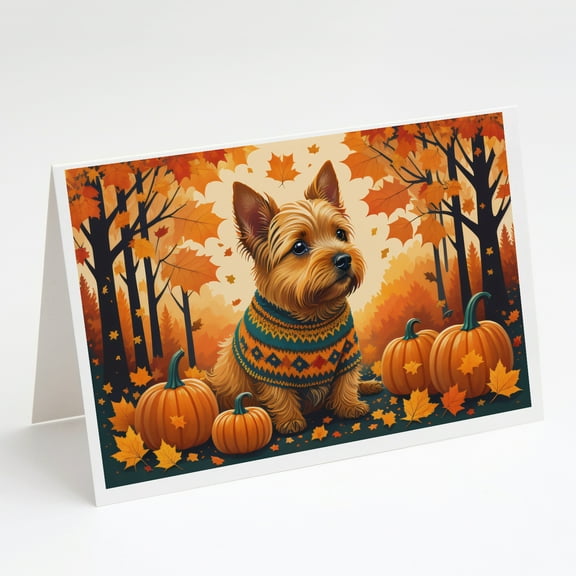 Norwich Terrier Fall Greeting Cards and Envelopes Pack of 8 7 in x 5 in