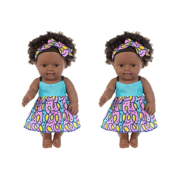 Lolmot Silicone Baby Toys Black African Black Baby Cute Curly Black 12-Inch  Vinyl Baby Toy 